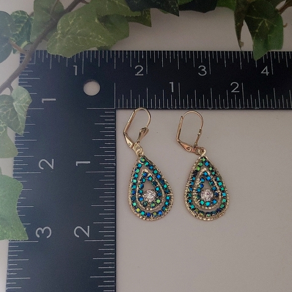 Gold Plated Rainbow Iridescent Teardrop Dangle Earrings - Picture 4 of 4